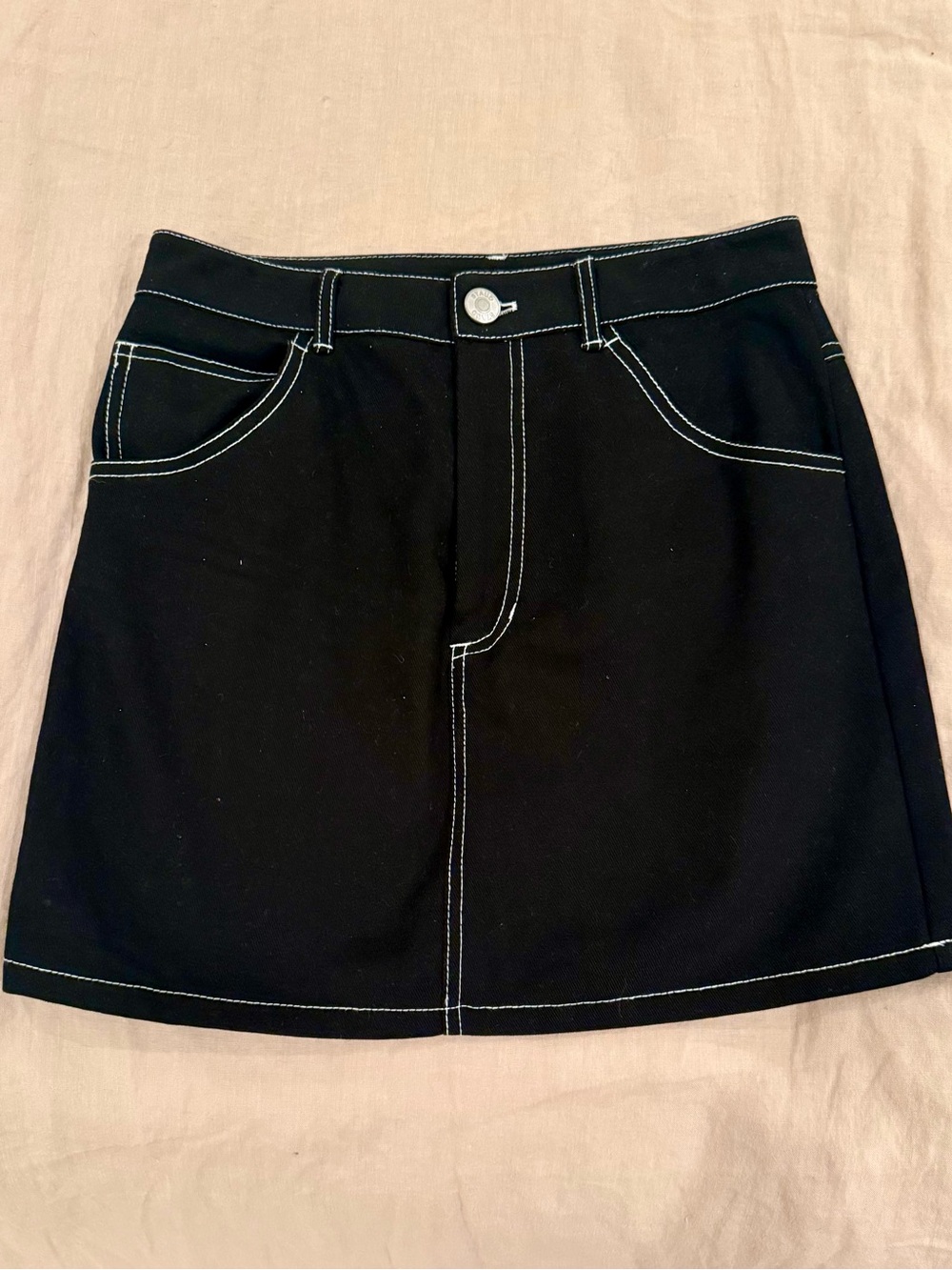 NWOT STAUD Black Mini Skirt with White Contrast Stitching